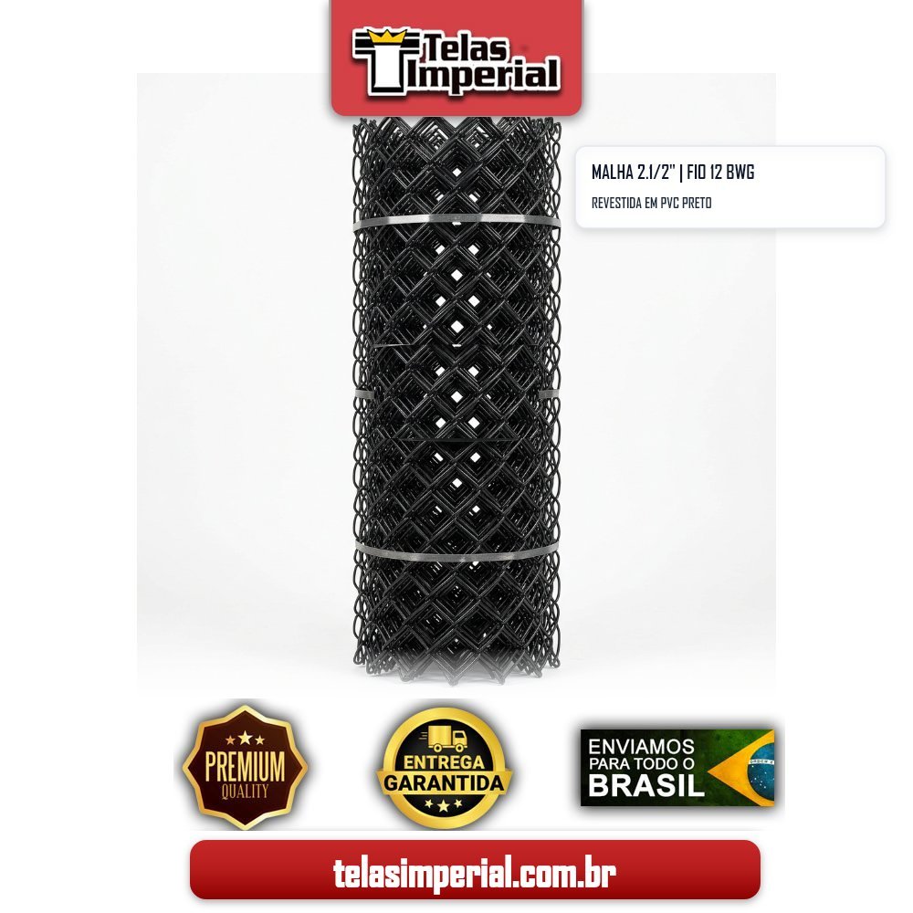 Tela Alambrado 2,5" Fio 12 PVC Preto
