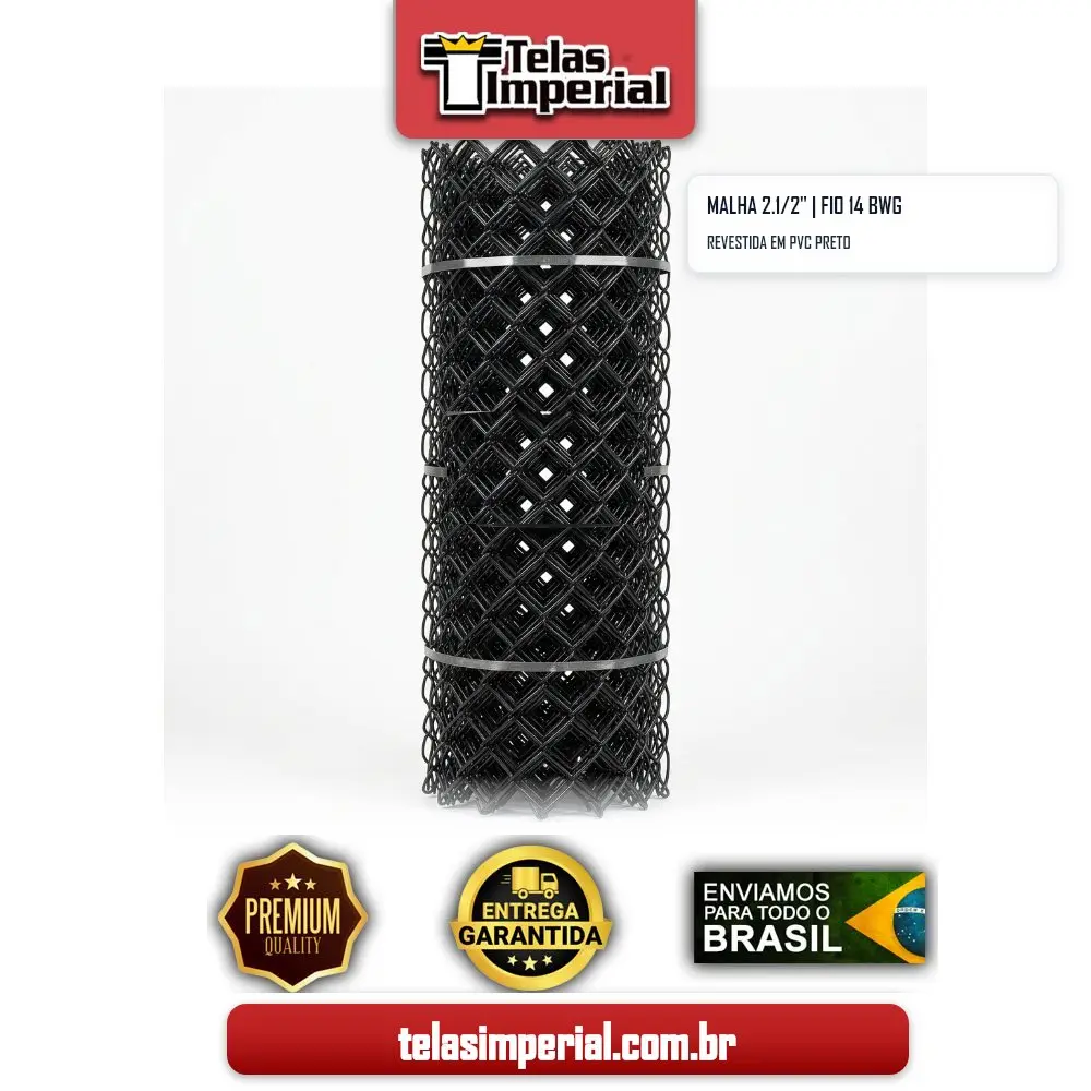 Tela Alambrado 2,5" Fio 14 PVC Preto