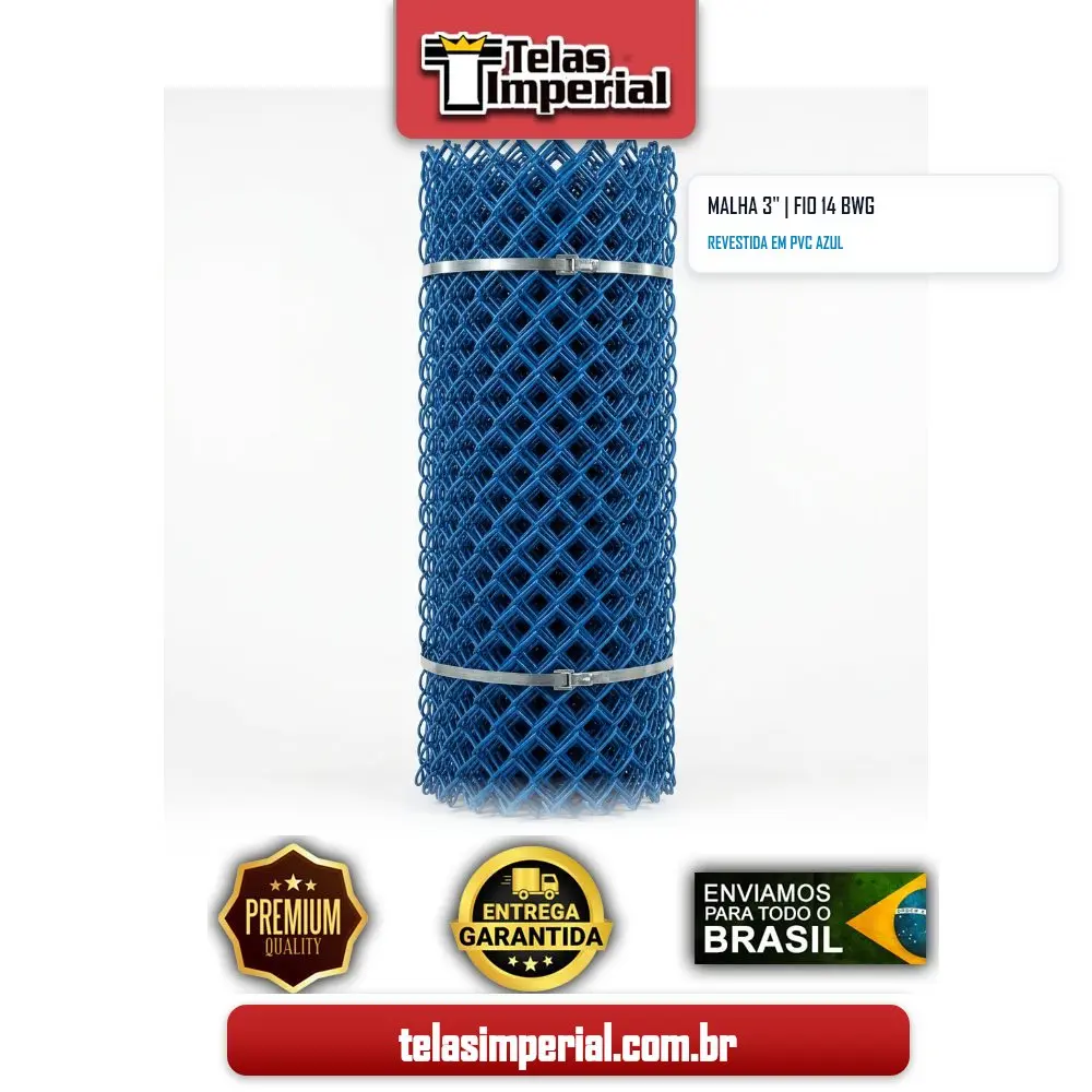 Tela Alambrado 3" Fio 14 PVC Azul