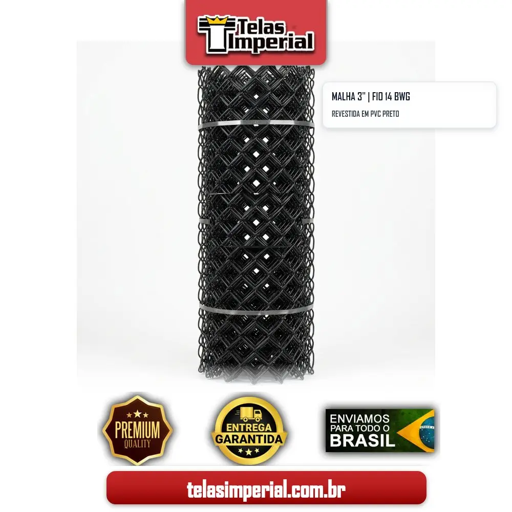 Tela Alambrado 3" Fio 14 PVC Preto