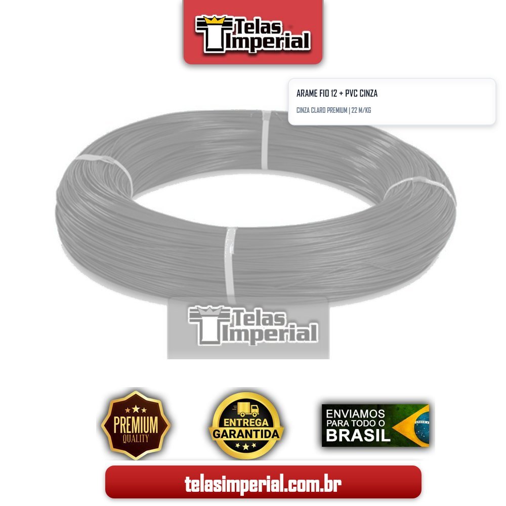 Arame Fio 12 (2,77mm) Galv + PVC Cinza (claro) (Faz 22 mts kg)