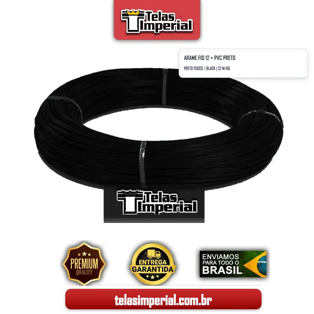 Arame Fio 12 (2,77mm) Galv + PVC Preto (Faz 22 mts kg)