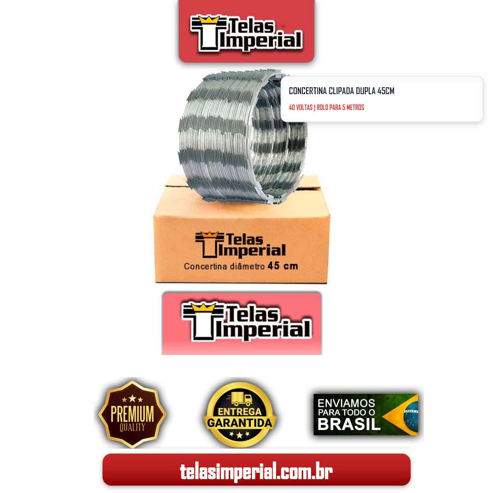 Concertina Clipada Galvalume (40 Voltas) 45 cm 5 mts