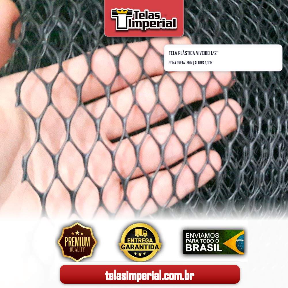 tela plastica de viveiro 1/2" (13MM) preta com 1,00m altura Roma