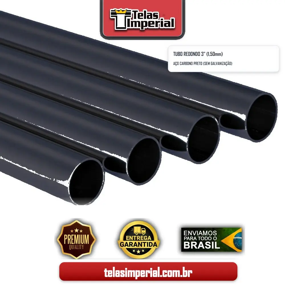 TUBO REDONDO 3" (1,50mm) PRETO SEM GALV